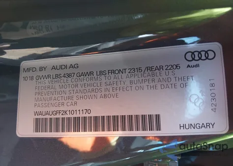 2019 Audi A3 40 Premium/40 Titanium Premium from USA, damaged, VIN WAUAUGFF2K1011170